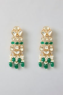 Gold Finish Moissanite & Green Onyx Drop Necklace Set