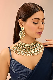 Gold Finish Green Moissanite Necklace Set