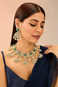 Gold Finish Green Moissanite Necklace Set