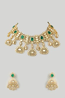 Gold Finish Green Moissanite Necklace Set