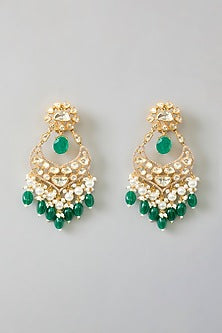 Gold Finish Moissanite & Green Onyx Drop Necklace Set