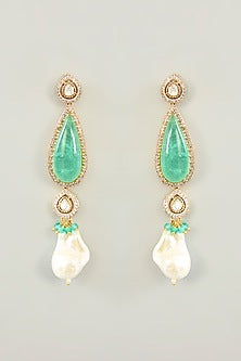 Gold Finish Kundan Polki & Pearl Drop Choker Necklace Set