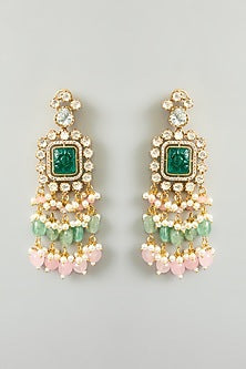 Gold Finish Kundan Polki & Green Onyx Drop Choker Necklace Set