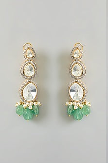Gold Finish Kundan Polki & Green Onyx Drop Necklace Set