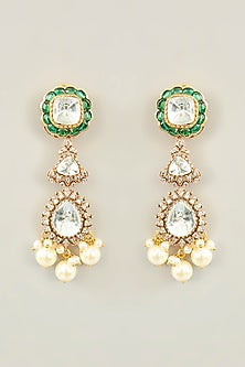 Gold Finish Kundan Polki & Pearl Drop Necklace Set