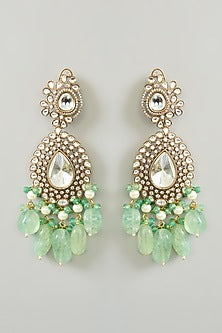Gold Finish Kundan Polki & Fluorite Drop Necklace Set
