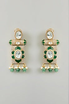 Gold Finish Kundan Polki & Green Onyx Drop Choker Necklace Set