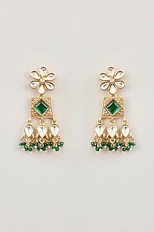 Gold Finish Kundan Polki & Green Onyx Drop Necklace Set
