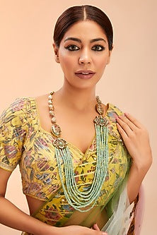 Gold Finish Mint Kundan Polki Long Necklace