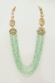 Gold Finish Mint Kundan Polki Long Necklace