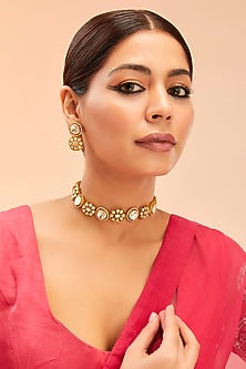 Gold Finish Moissanite Polki Choker Necklace Set