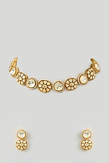 Gold Finish Moissanite Polki Choker Necklace Set