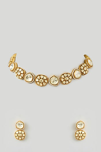 Gold Finish Moissanite Polki Choker Necklace Set