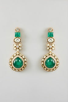Gold Finish Green Moissanite Polki Necklace Set