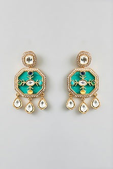 Gold Finish Turquoise Kundan Polki Necklace Set
