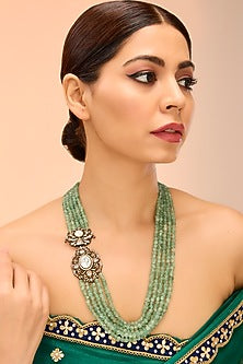 Gold Finish Green Kundan Polki Long Necklace