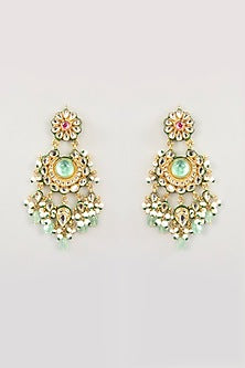 Gold Finish Mint Kundan Polki Necklace Set