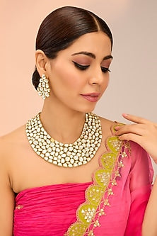 Gold Finish Kundan Polki Long Necklace Set