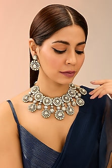 Gold Finish Kundan Polki Necklace Set