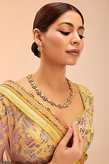 Gold Finish Kundan Polki Long Necklace Set