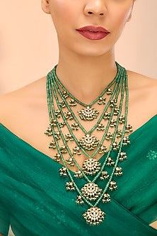 Gold Finish Pearl Embellished Long Necklace