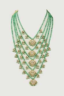 Gold Finish Pearl Embellished Long Necklace