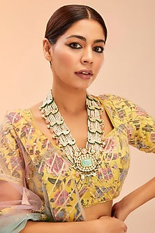 Gold Finish Mint Kundan Polki Long Necklace