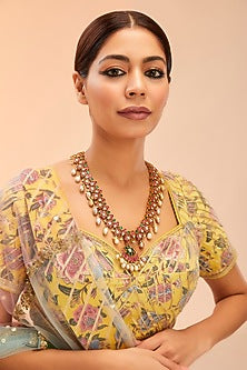 Gold Finish Red & Green Kundan Polki Long Necklace