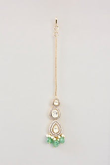 Silver Finish Kundan Polki & Green Onyx Maangtikka