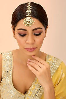 Gold Finish Kundan Polki & Pearl Maangtikka