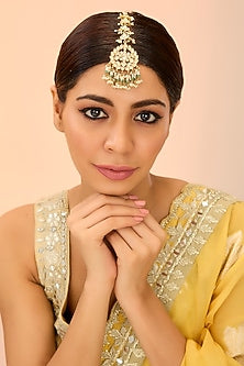Gold Finish Kundan Polki & Pearl Maangtikka
