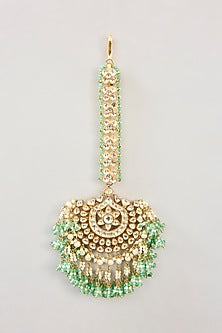Gold Finish Kundan Polki & Green Onyx Maangtikka