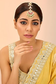 Gold Finish Kundan Polki & Green Onyx Maangtikka