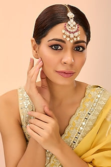 Gold Finish Kundan Polki & Pearl Drop Maangtikka