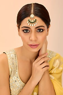 Gold Finish Green Moissanite Maangtikka