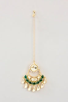 Gold Finish Green Moissanite Maangtikka