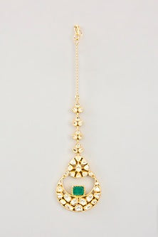 Gold Finish Green Moissanite Maangtikka
