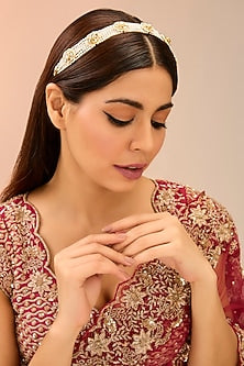 Gold Finish White Kundan Polki Mathapatti