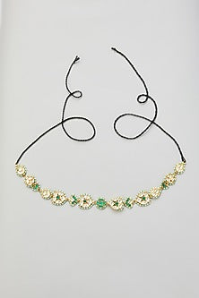 Gold Finish White & Green Kundan Polki Mathapatti