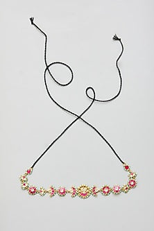 Gold Finish Red & Green Kundan Polki Mathapatti