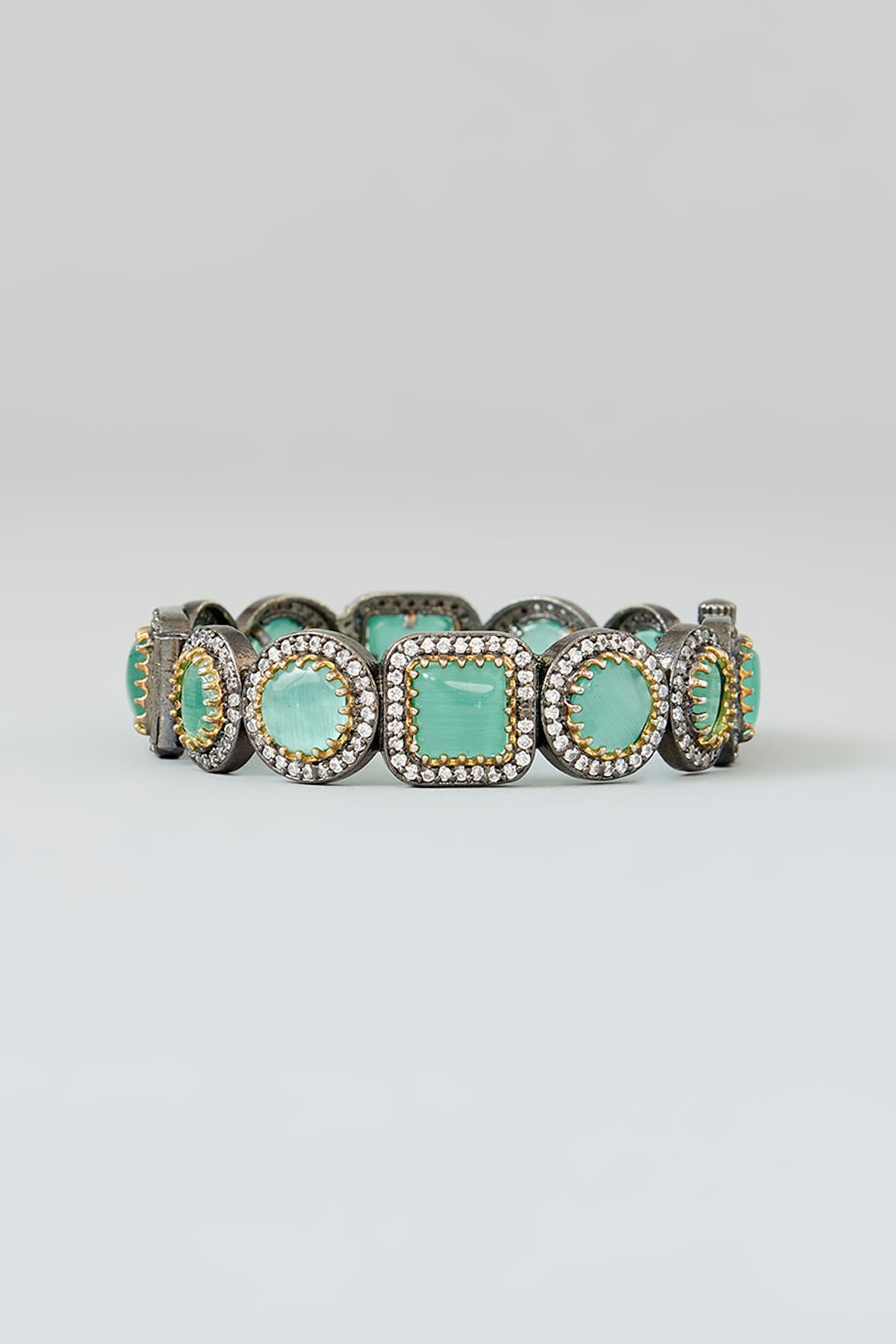 Black Rhodium Finish Mint Fluorite Bangle