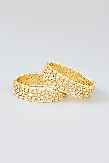 Gold Finish Kundan Polki Bangles (Set Of 2)