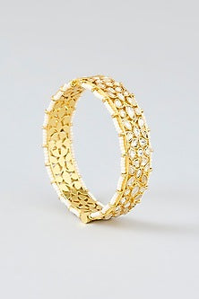 Gold Finish Kundan Polki Bangles (Set Of 2)