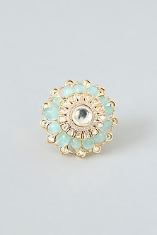 Gold Finish Mint Kundan Polki Ring