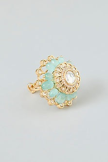Gold Finish Mint Kundan Polki Ring