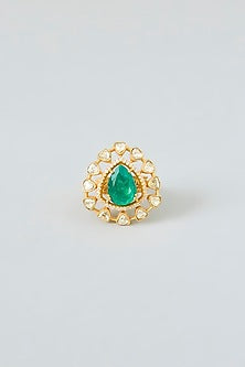 Gold Finish Green Moissanite Polki Ring