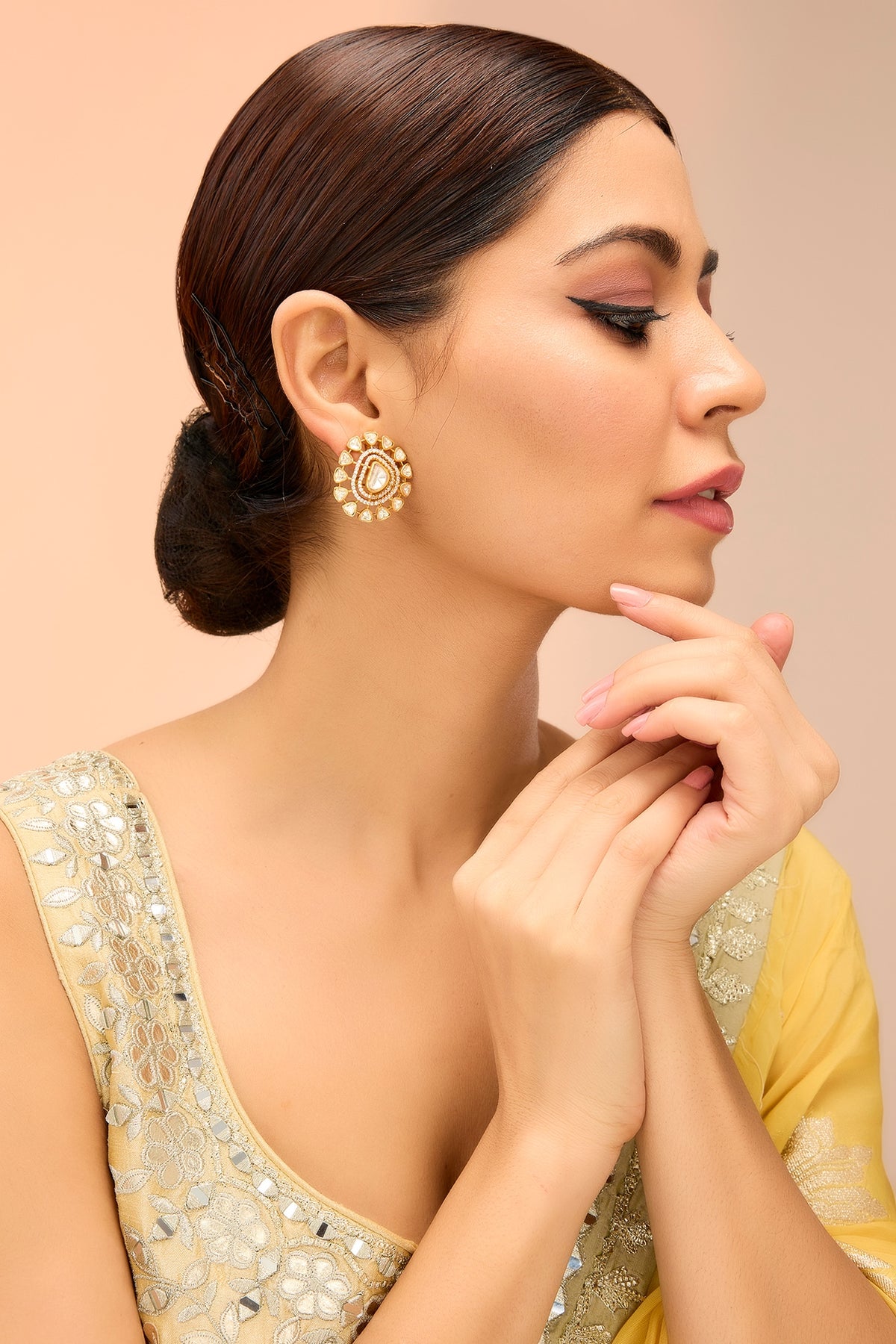 Gold Finish Moissanite Stud Earrings