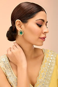 Gold Finish Green Moissanite Stud Earrings
