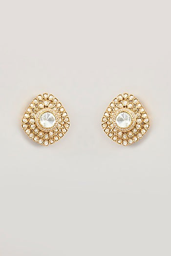 Antique Gold Finish Moissanite Polki Stud Earrings
