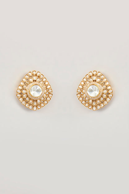 Antique Gold Finish Moissanite Polki Stud Earrings